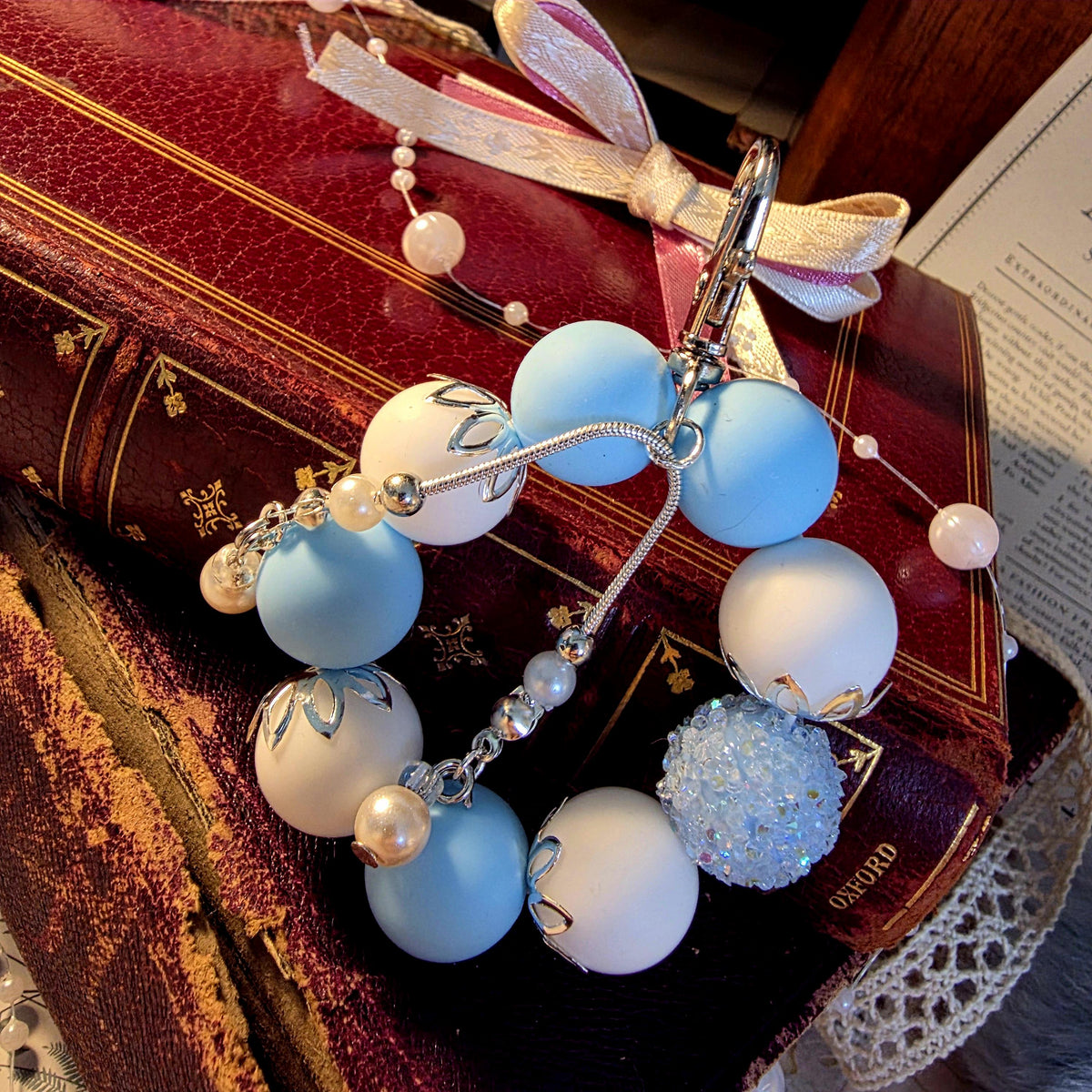 Daphne Bag Charm | Blue Pearl Mini Keychain | Regency Inspired Charm | Bridgerton Inspired Accessory | Romantic Gift