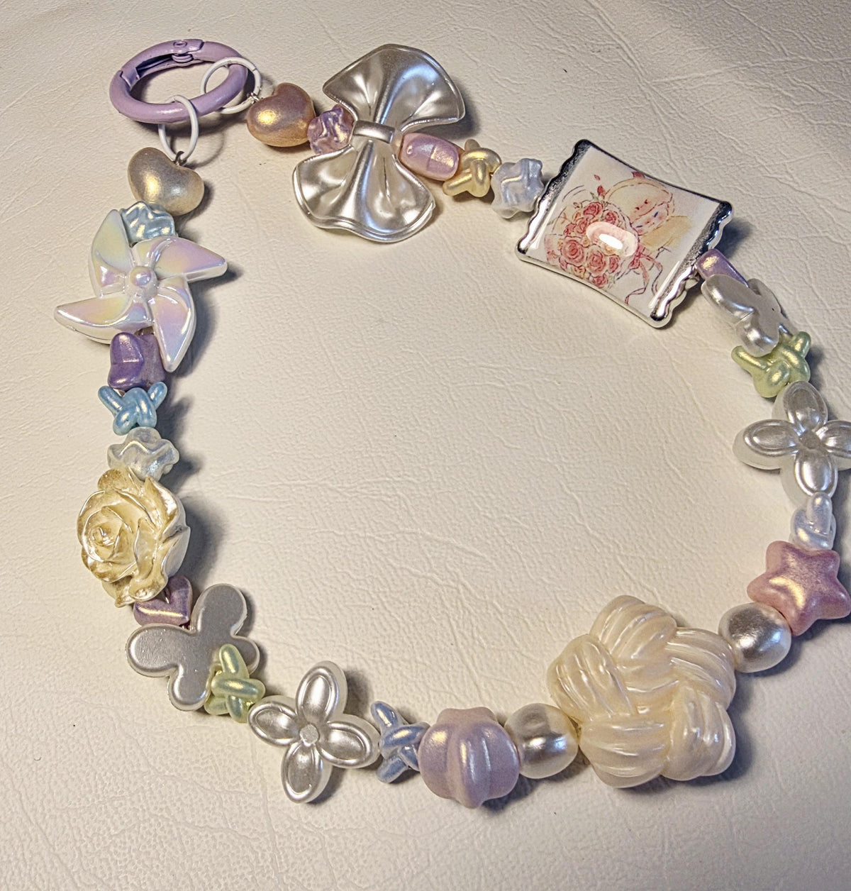 Pastel Floral Phone Charm | Butterfly & Bow Beaded Strap | Handmade Accessory