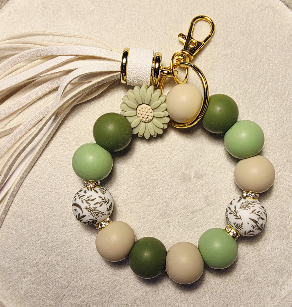Botanical Sage Circle Tassel Keychain | Handmade in Australia