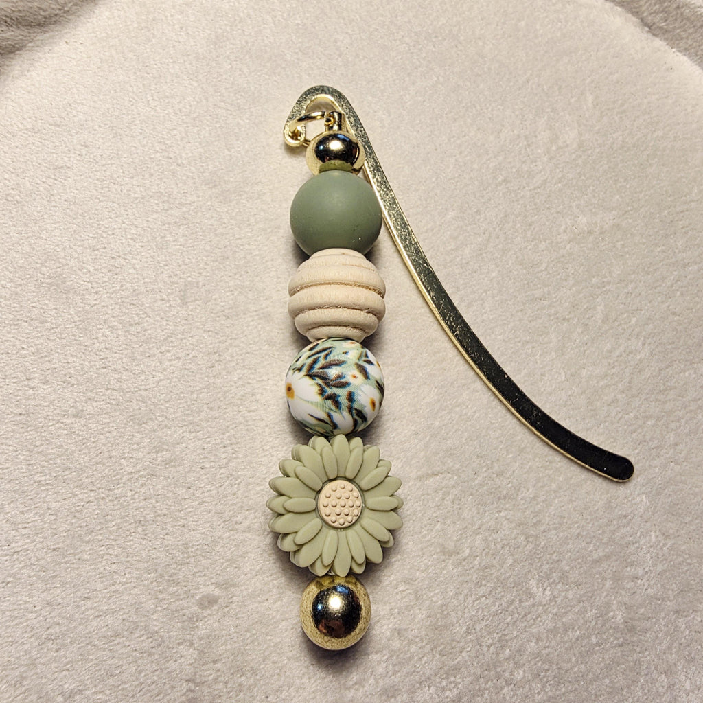 Earthy Beaded Bookmark | Neutral Daisy Charm | Handmade Reading Accessory