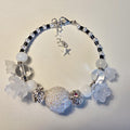 Crystal Snowflower Bracelet | Handmade White Bead Bracelet | Adjustable One of a Kind Gift