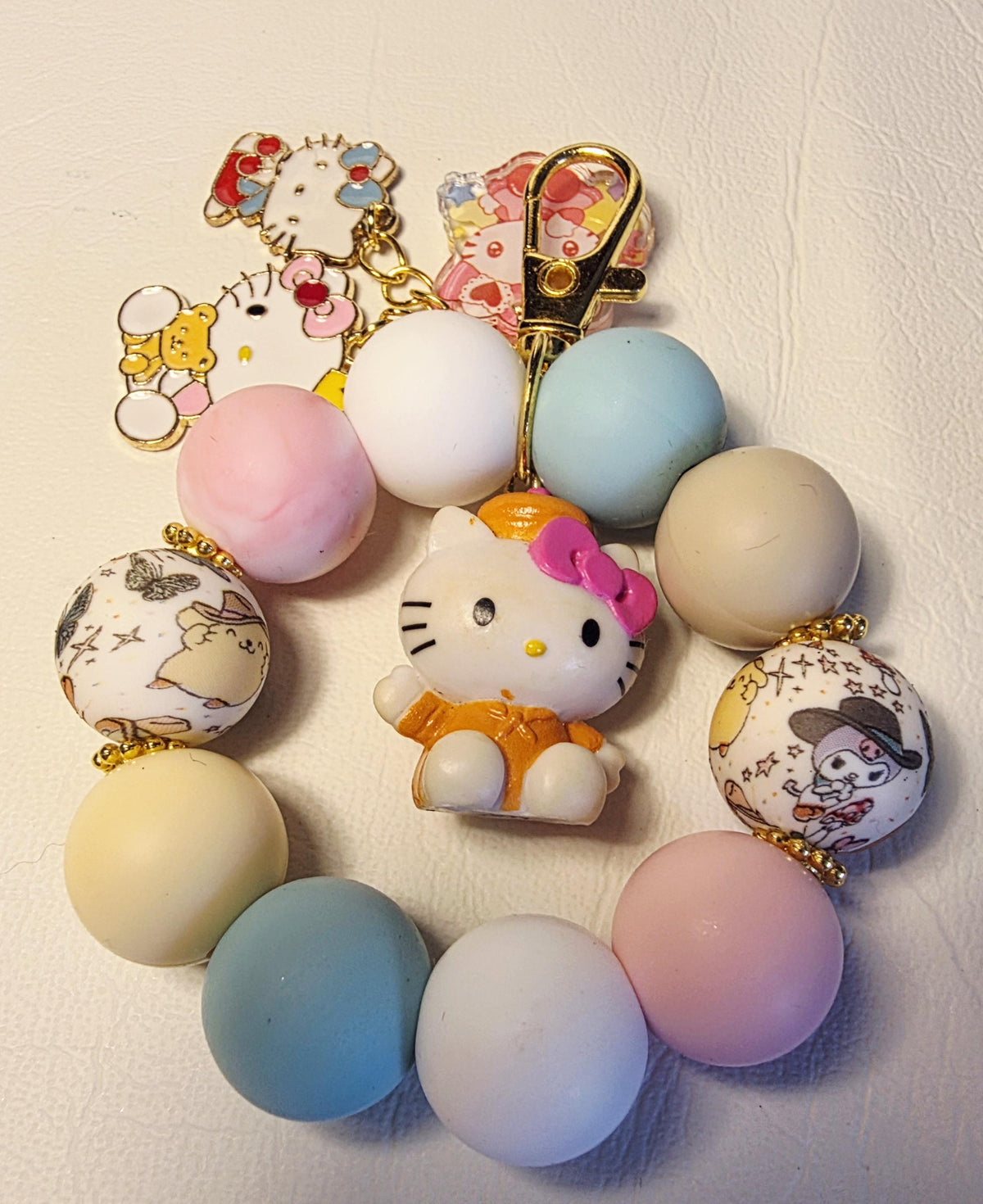 Hello Kitty Inspired Beaded Keychain | Pastel Kawaii Bag Charm | Cute Handmade Keyring | Gift for Hello Kitty Fans