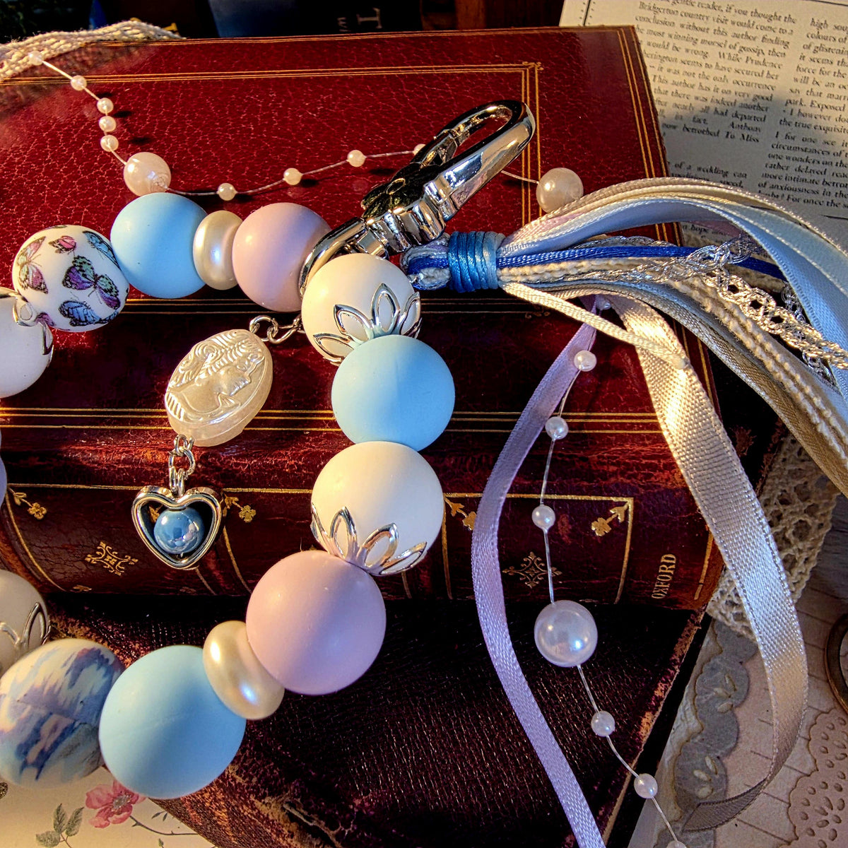Daphne Statement Bag Charm | Blue Pearl Keychain | Regency Inspired Charm | Bridgerton Inspired Accessory | Romantic Gift