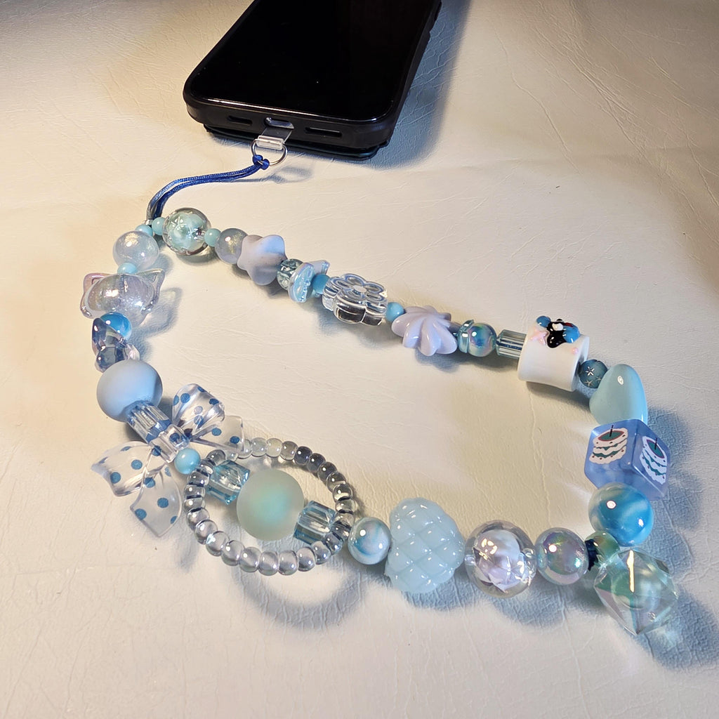 Blue Kawaii Phone Charm | Handmade Beaded Phone Strap | One of a Kind Bag or Key Charm