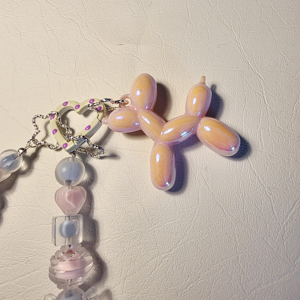 Pastel Beaded Phone or Bag Charm | Blue Pink Hearts, Stars, Flowers | Handmade Wrist Strap