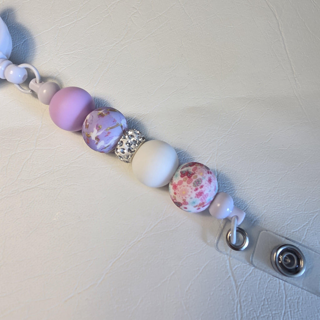Pink Butterfly Badge Reel | Floral Silicone Retractable ID Holder)