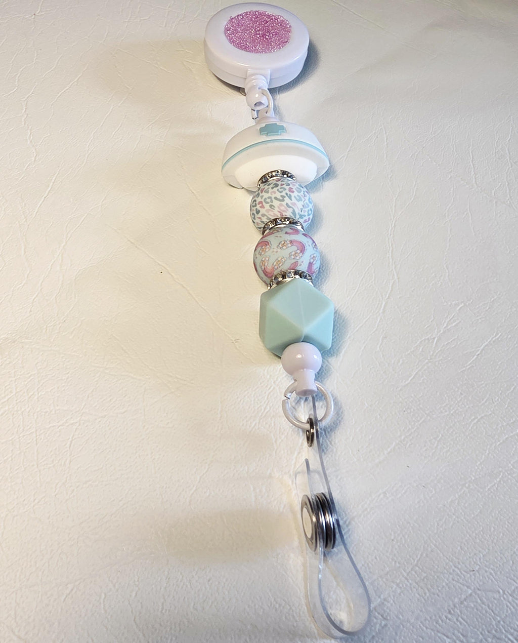 Mint Nurse Badge Reel | Silicone Bead ID Holder | Retractable Lanyard | Cute Healthcare Gift