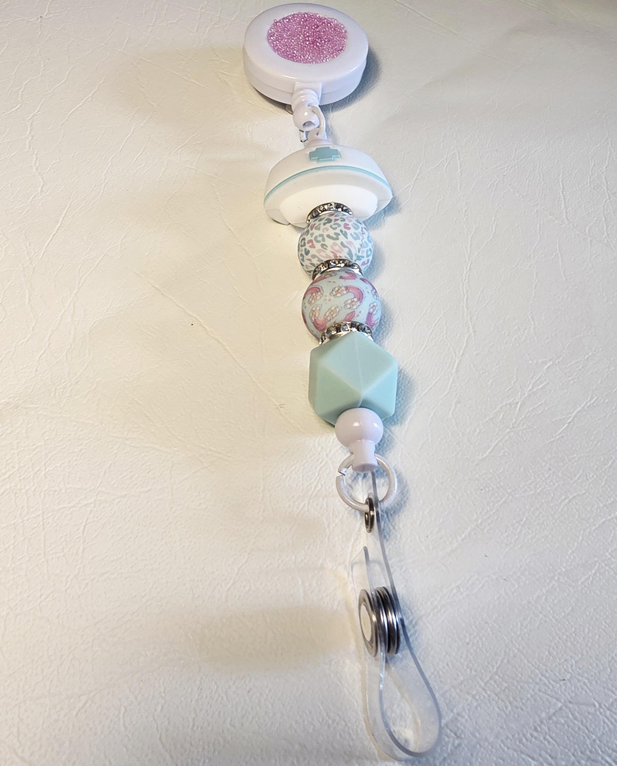Mint Nurse Badge Reel | Silicone Bead ID Holder | Retractable Lanyard | Cute Healthcare Gift