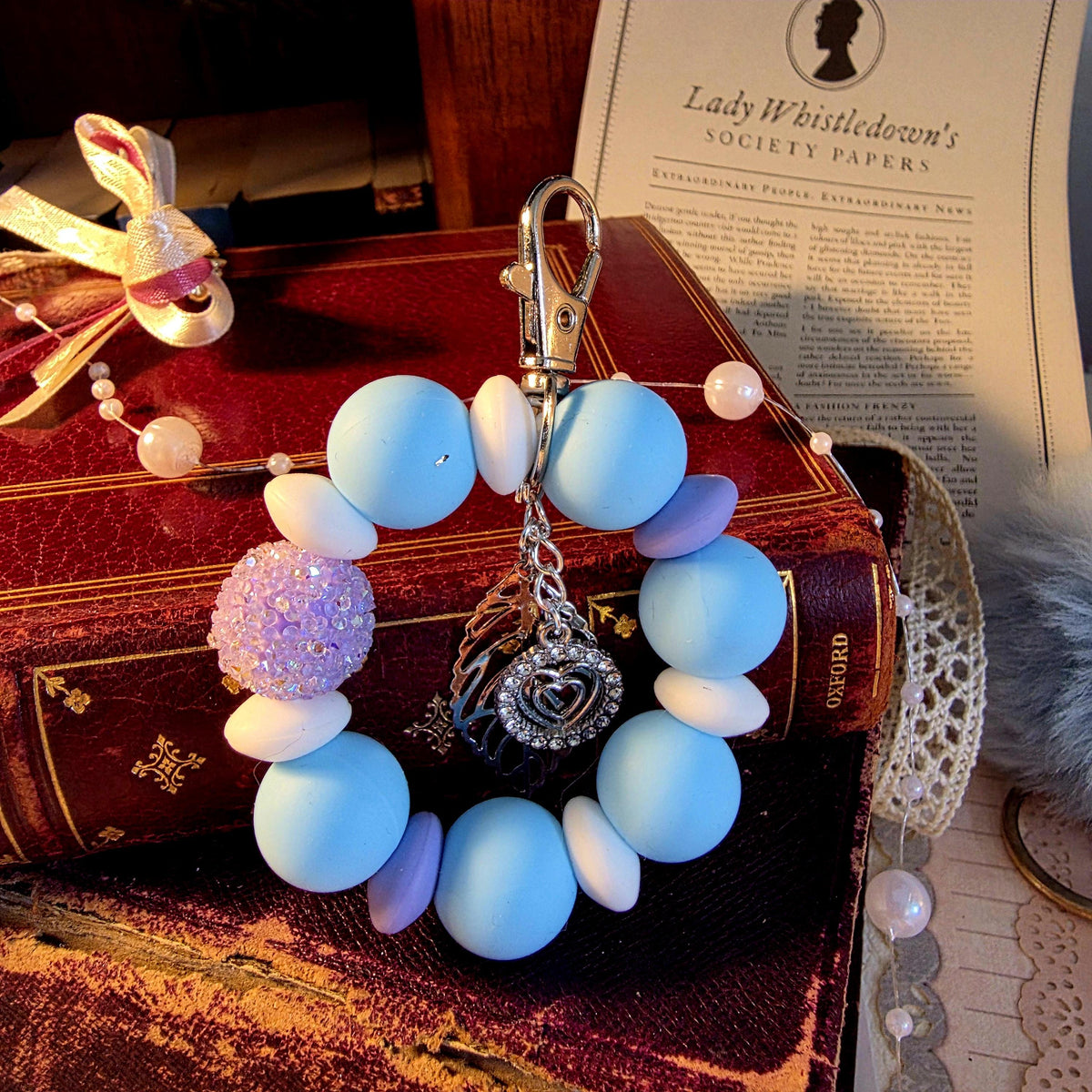 Daphne Garden Bag Charm | Blue Pearl Mini Keychain | Regency Inspired Charm | Bridgerton Inspired Accessory | Romantic Gift