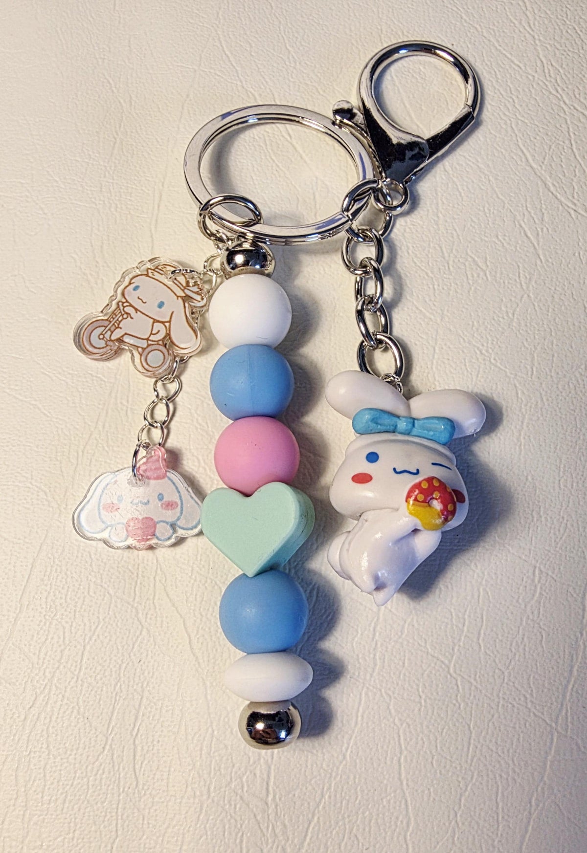 Cinnamoroll Inspired Keychain | Kawaii Bunny Charm | Pastel Blue Beaded Keyring | Cute Bag or Key Accessory