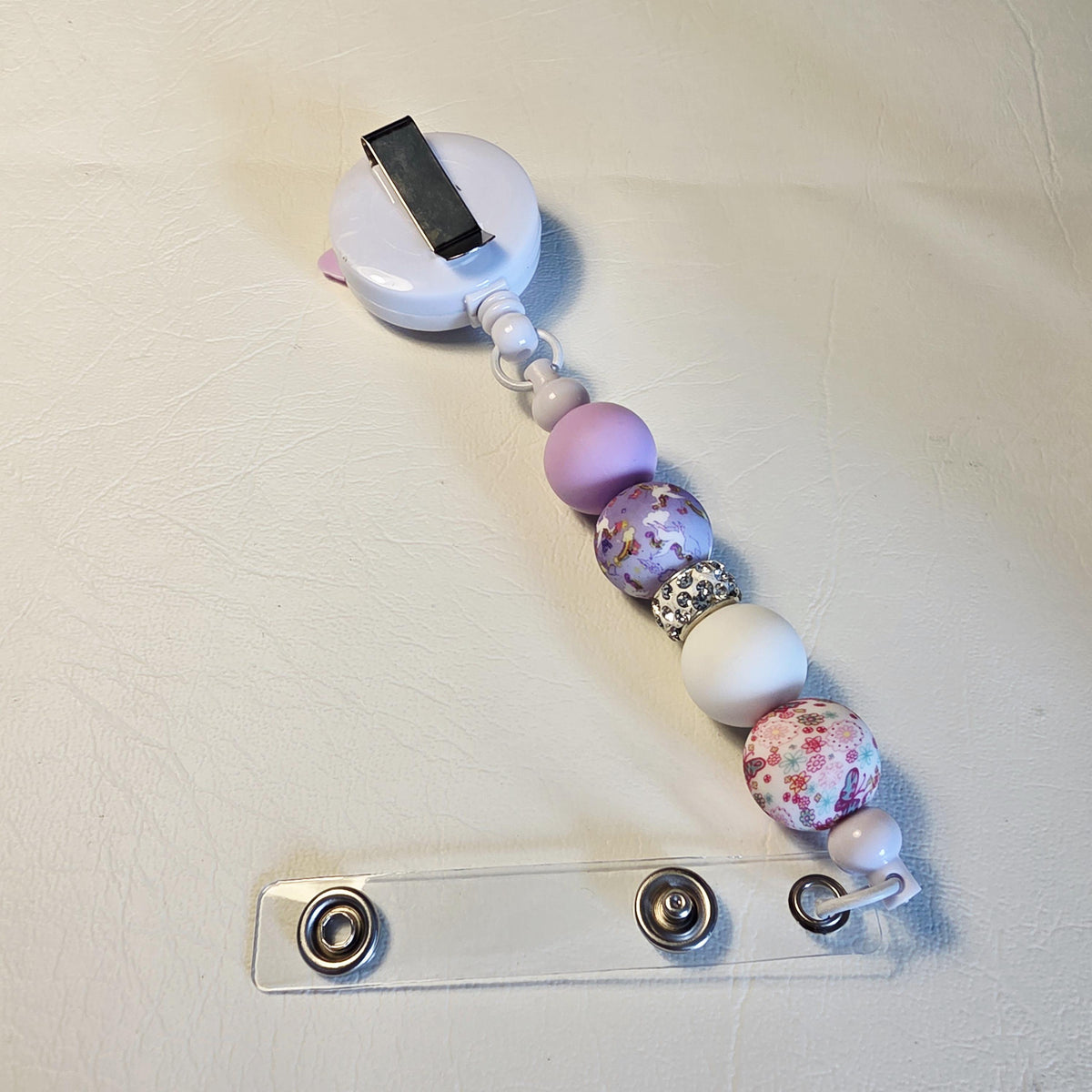 Lavendar Butterfly Badge Reel | Silicone Bead Retractable ID Holder | Handmade