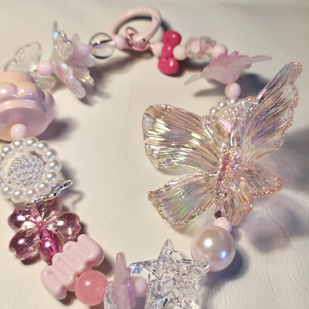 Pink Garden Tea Party Phone Charm | Pastel focal beads
