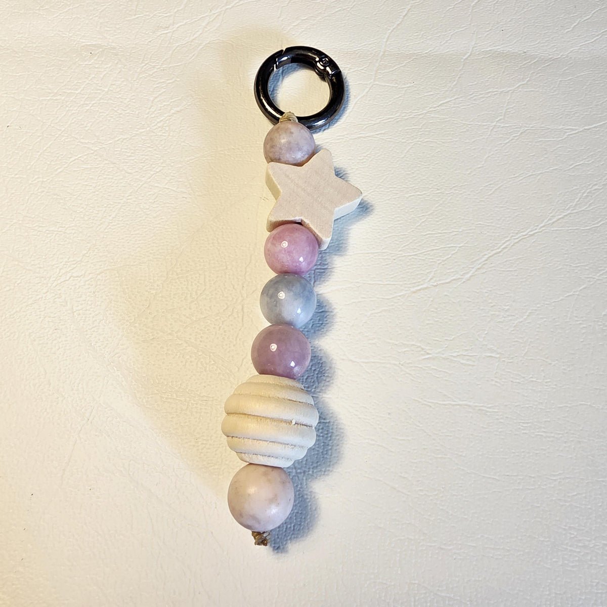 Natural Stone & Wooden Star Bag Charm | Handmade Earthy Keyring | blush pinks