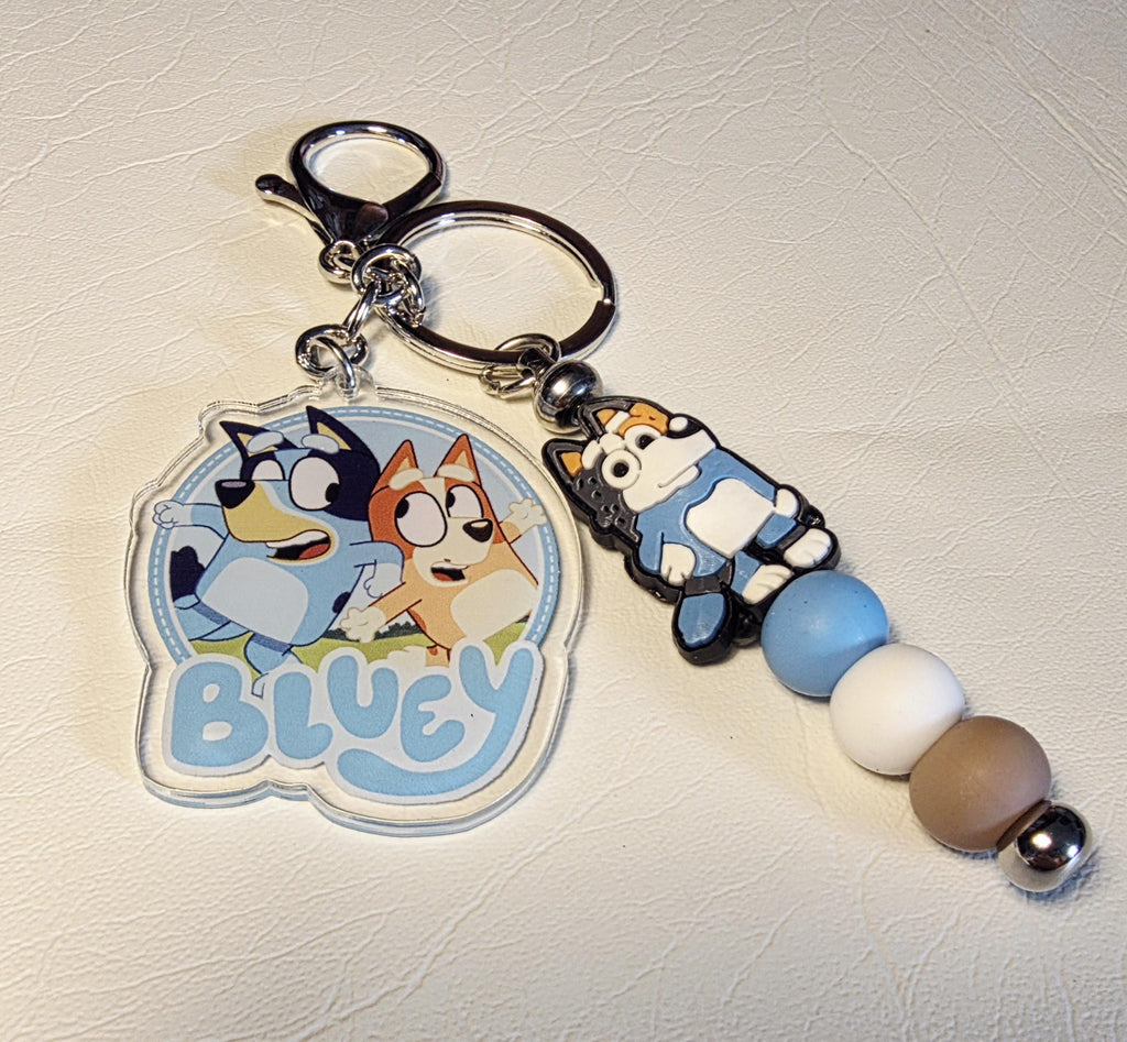 Blue Dog Cartoon Inspired Keychain | One-of-a-Kind Kids Bag Charm | Handmade Beaded Accessory
