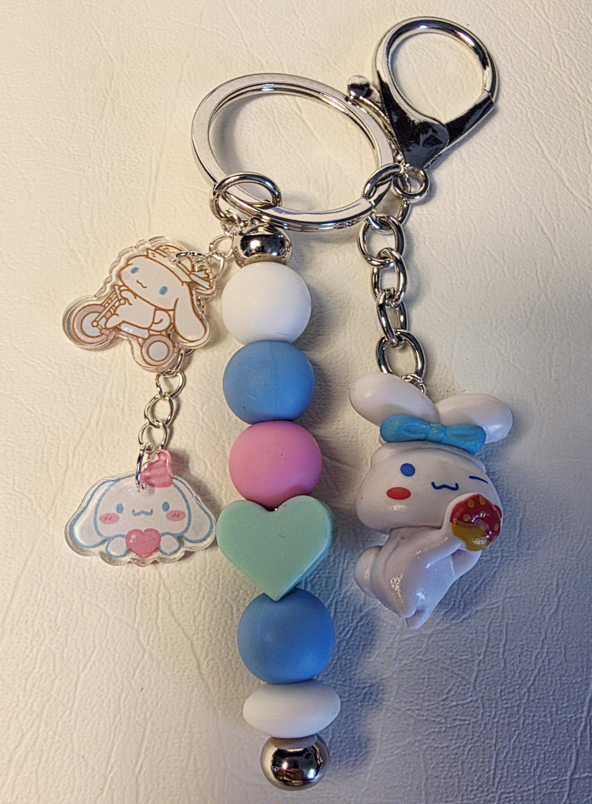 Cinnamoroll Inspired Keychain | Kawaii Bunny Charm | Pastel Blue Beaded Keyring | Cute Bag or Key Accessory