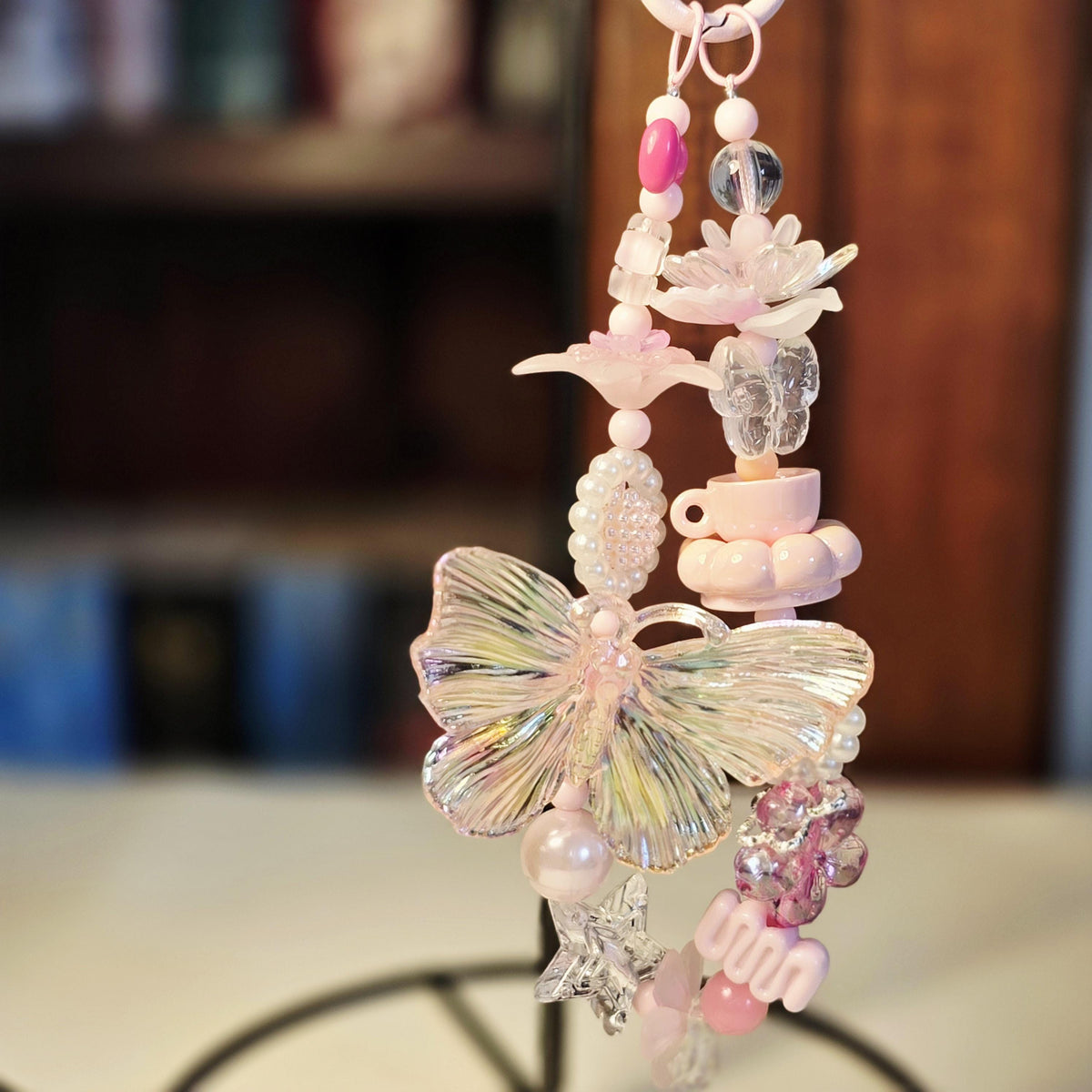 Pink Garden Tea Party Phone Charm | Pastel focal beads