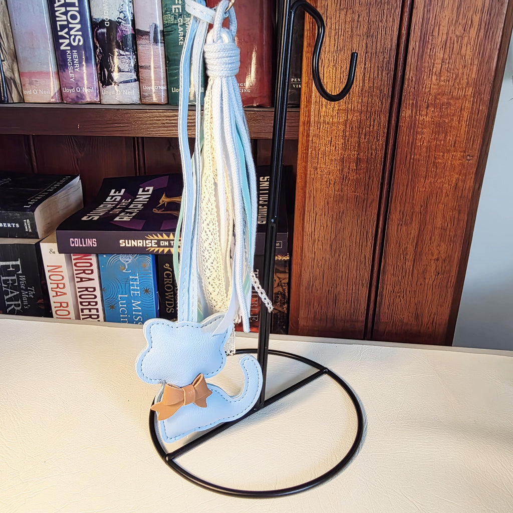 Cornflower Blue Faux Leather Cat Bag Charm | Handmade Tassel Keychain