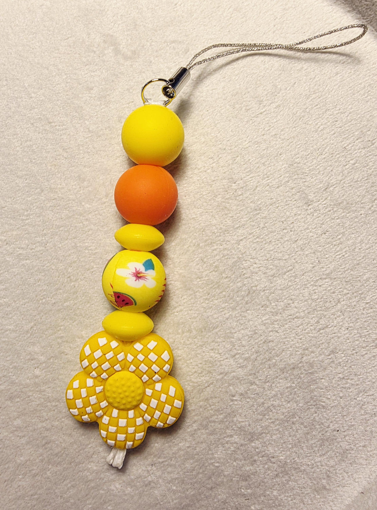 Bright yellow floral silicone bead key, bag or cup chain