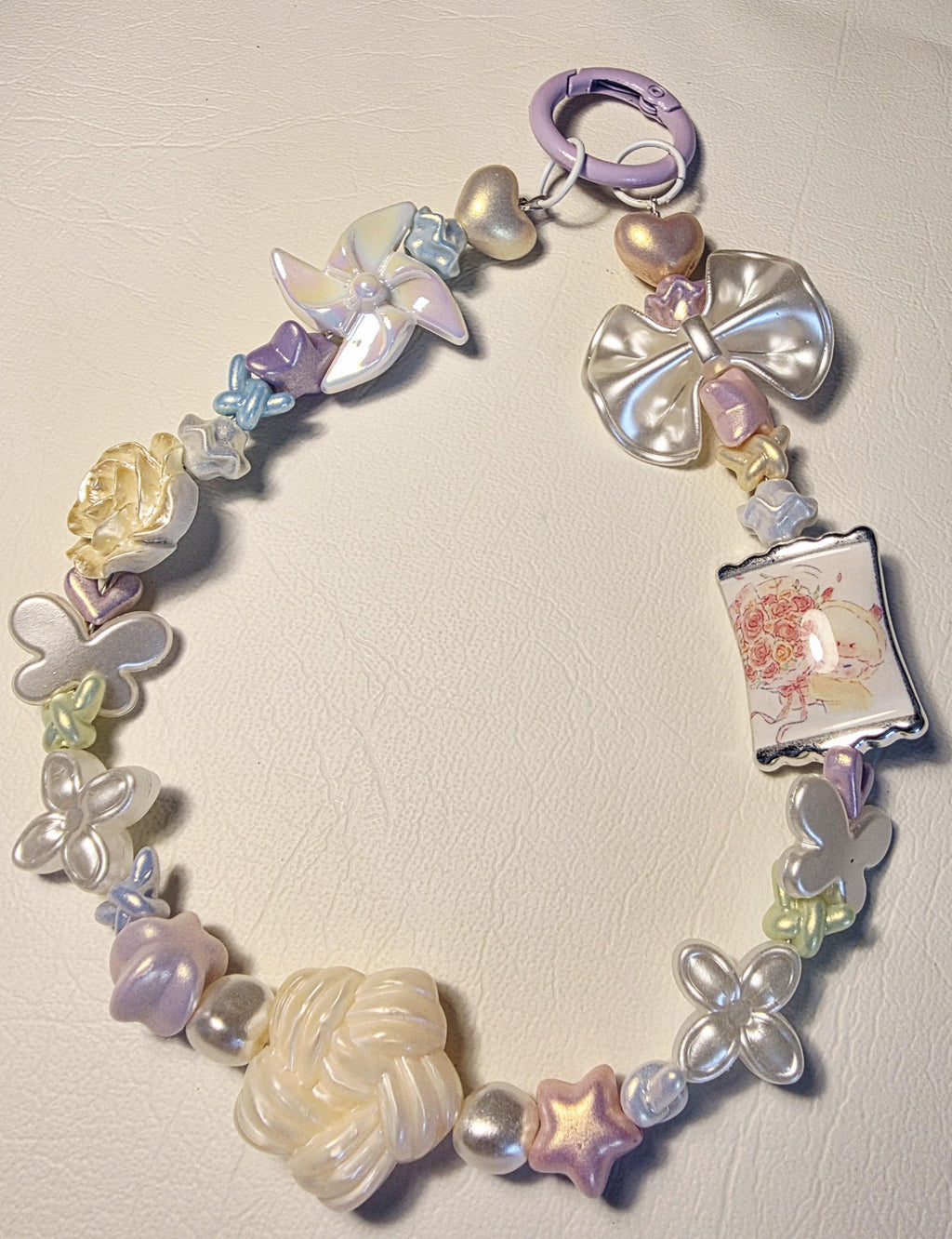 Pastel Floral Phone Charm | Butterfly & Bow Beaded Strap | Handmade Accessory