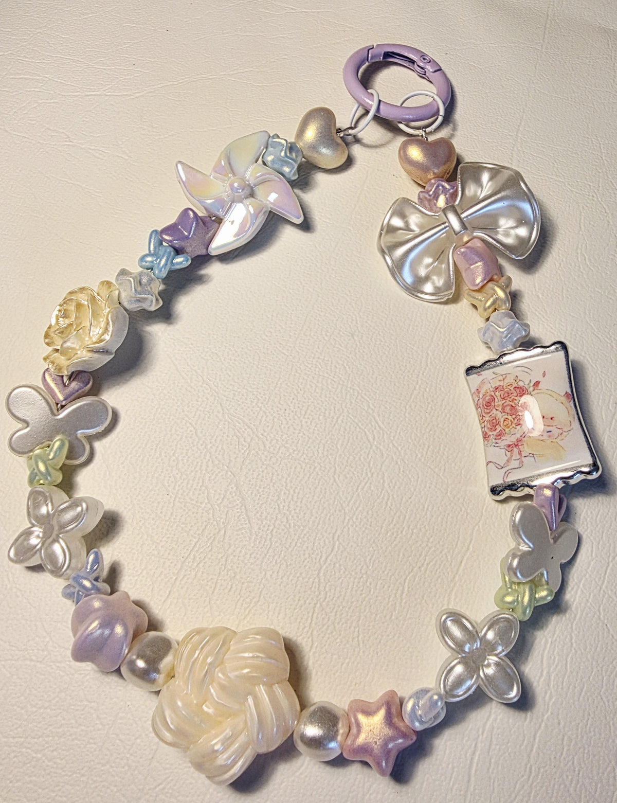 Pastel Floral Phone Charm | Butterfly & Bow Beaded Strap | Handmade Accessory