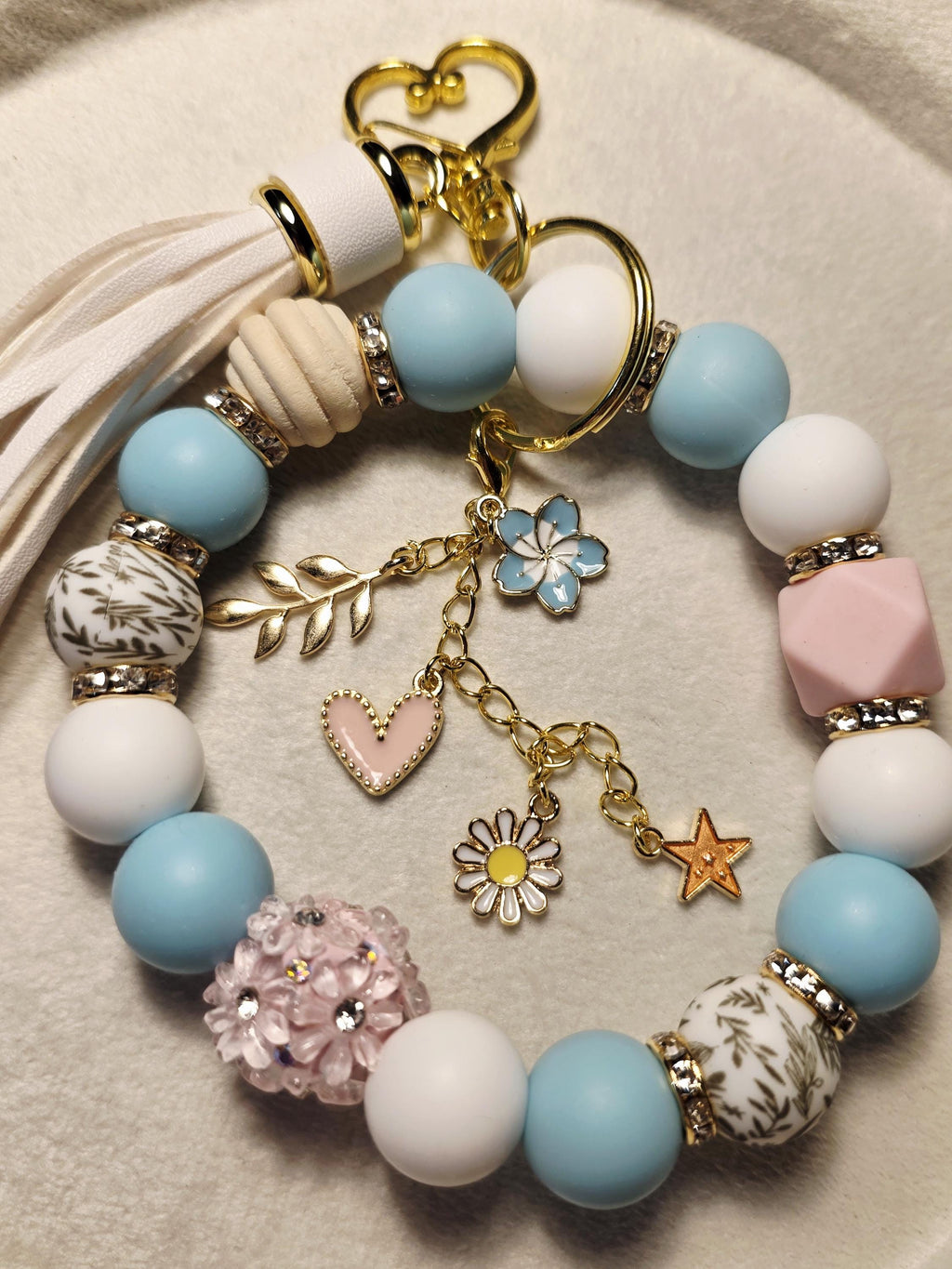 Blue Meadow Beaded Charm | Floral Keychain & Bag Charm
