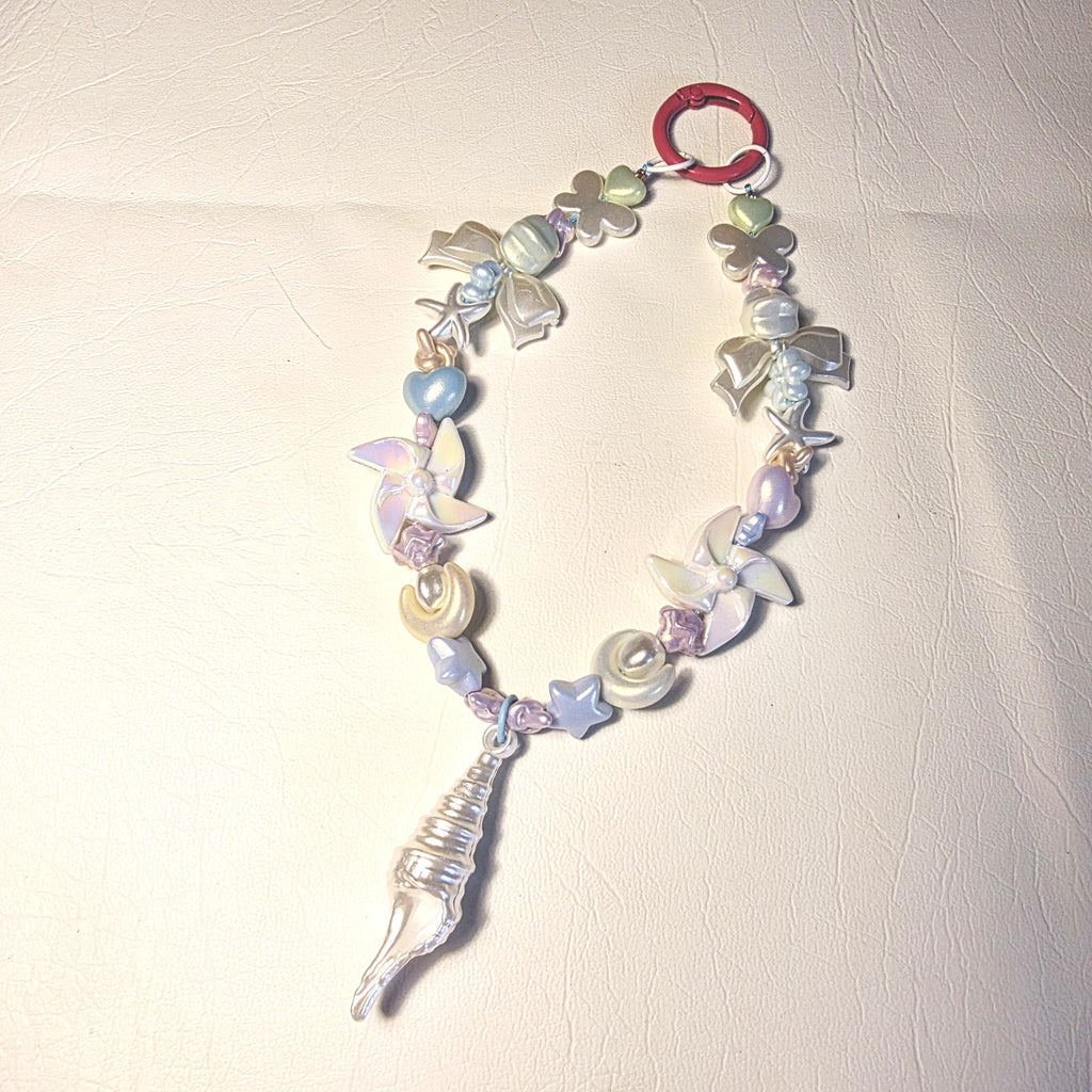 Pastel Coastal Phone Charm | Shell & Starfish Beaded Strap | Handmade Ocean Accessory