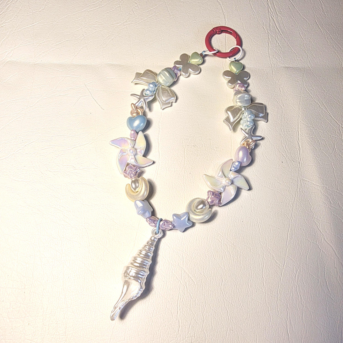 Pastel Coastal Phone Charm | Shell & Starfish Beaded Strap | Handmade Ocean Accessory