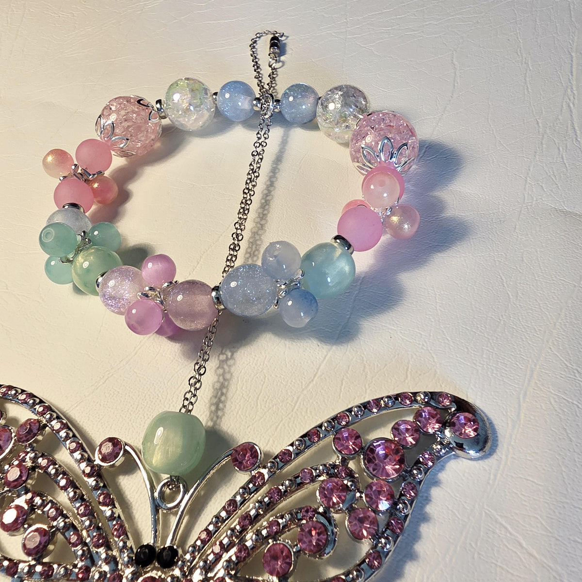 Pastel Butterfly Car Hanger | Handmade Rear View Mirror Charm | One of a Kind Car Accessory | Crystal Butterfly Decor