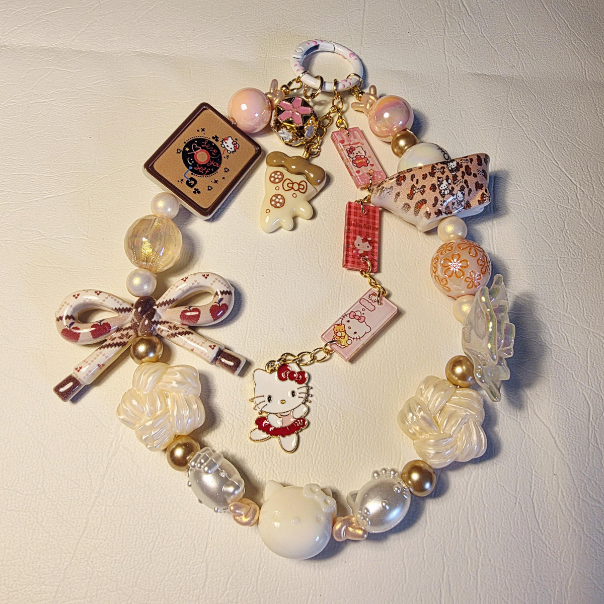 Hello Kitty Sweet Café Beaded Keychain | Kawaii Dessert Bag Charm | Cute Neutral Phone Charm | One of a Kind