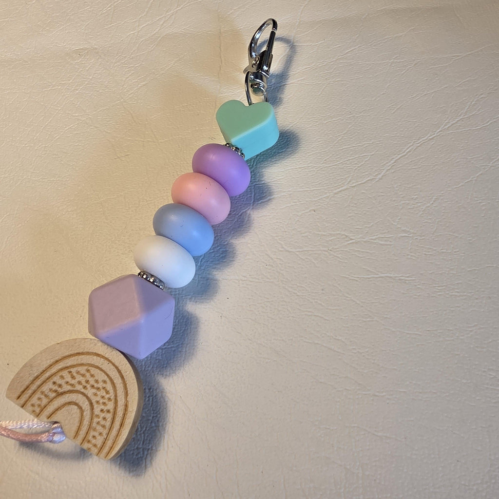 Pastel Rainbow Bag Charm | Silicone Bead Keychain | Wooden Charm | Handmade Gift