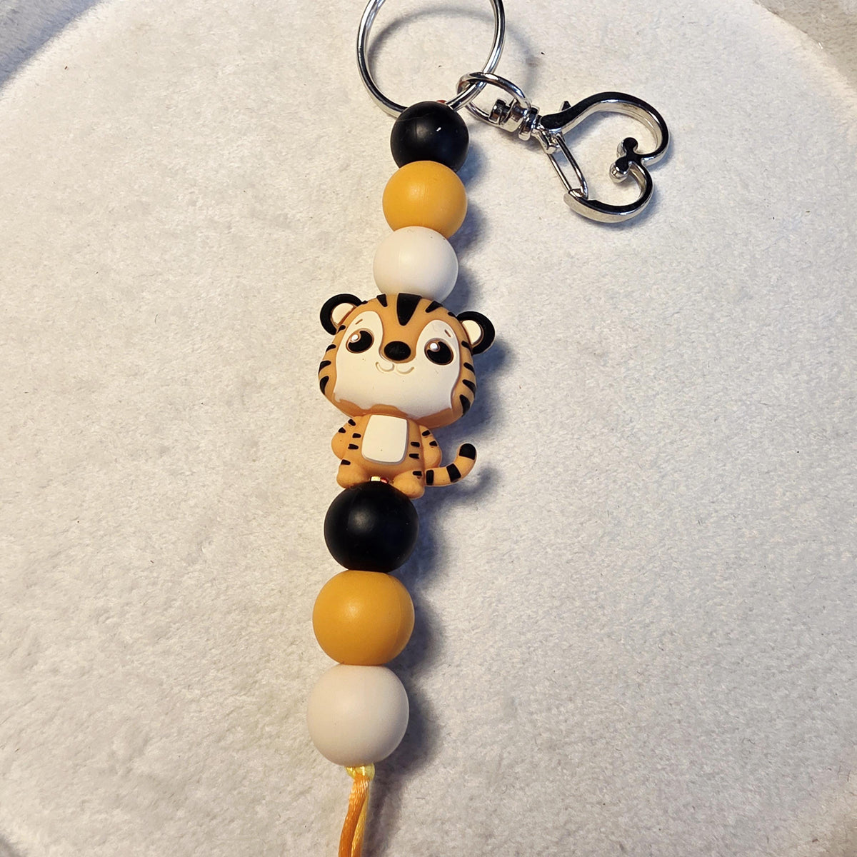 Tiger Silicone Beaded Keychain | Kids Backpack Charm, Animal Keyring