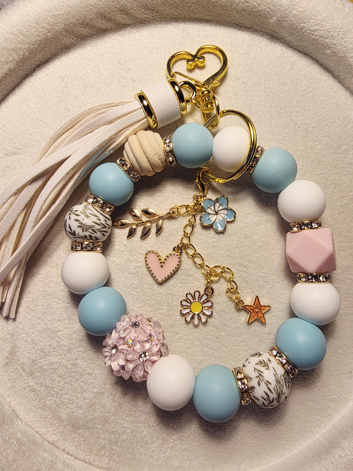 Blue Meadow Beaded Charm | Floral Keychain & Bag Charm