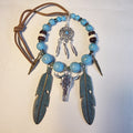 Western Cow Skull Rustic Car Mirror Hanger | Turquoise Boho Feather Dreamcatcher Decor