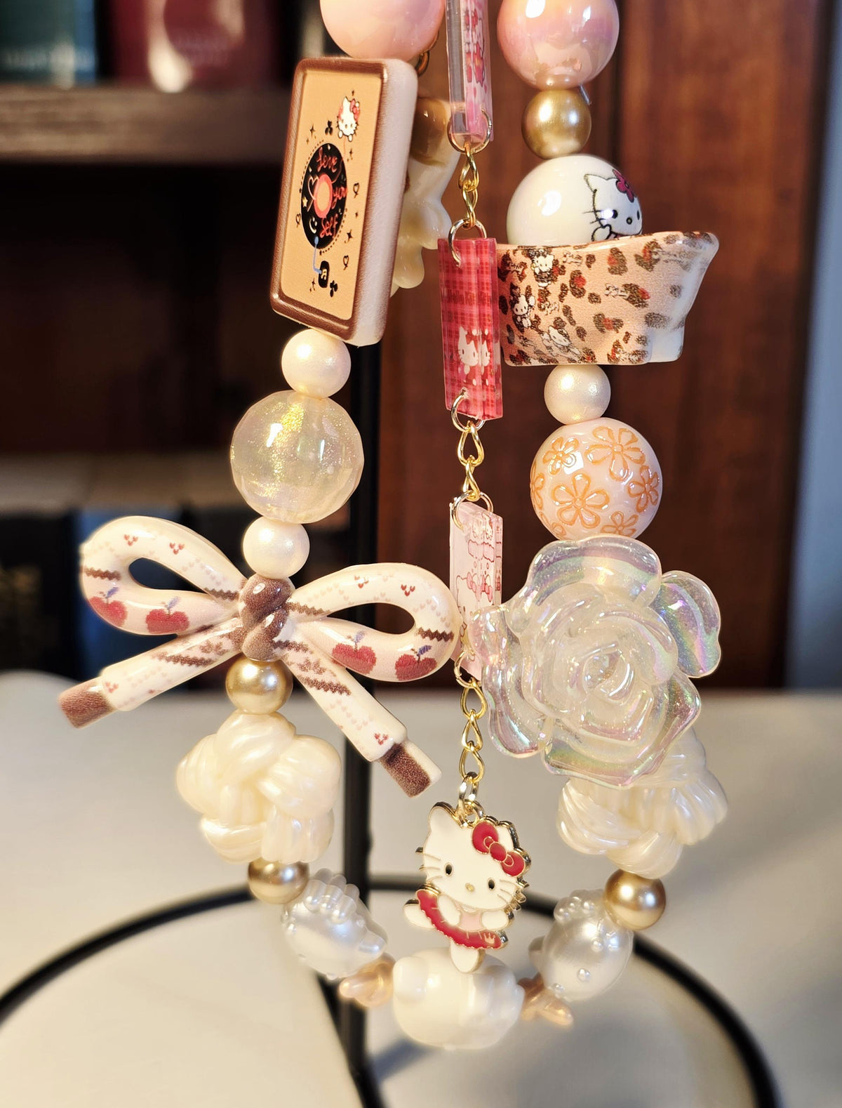 Hello Kitty Sweet Café Beaded Keychain | Kawaii Dessert Bag Charm | Cute Neutral Phone Charm | One of a Kind