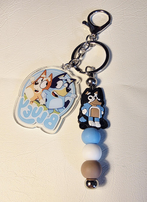 Blue Dog Cartoon Inspired Keychain | One-of-a-Kind Kids Bag Charm | Handmade Beaded Accessory