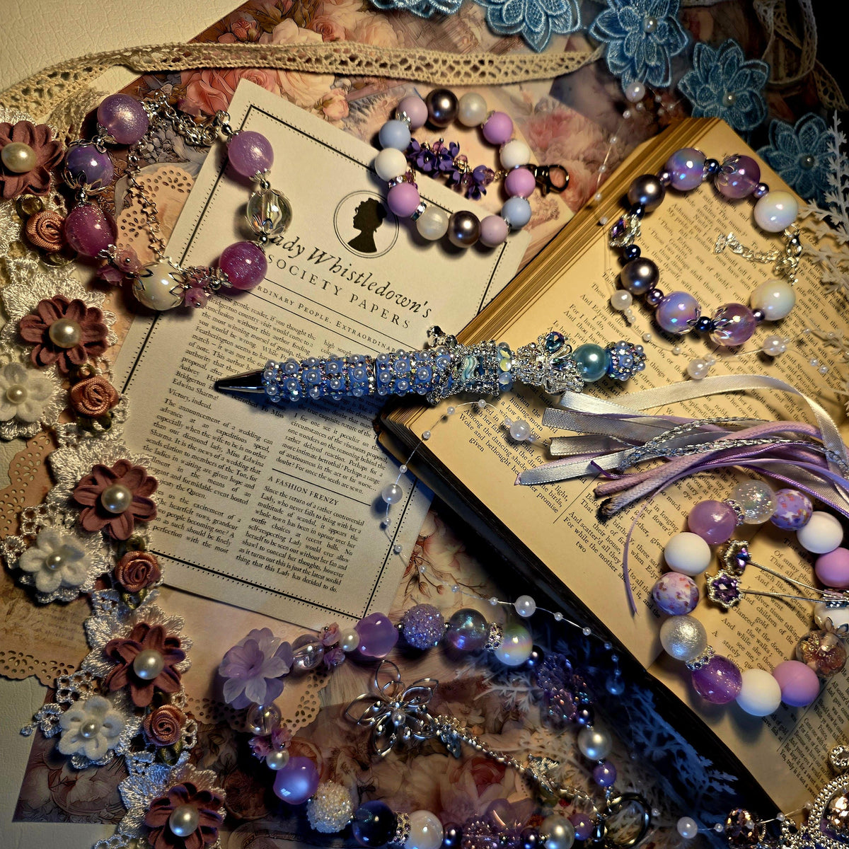 Eloise Tassel Circle Charm | Lilac  Beads | Bridgerton Inspired Jewellery | Regency Style Keychain | Romantic Gift