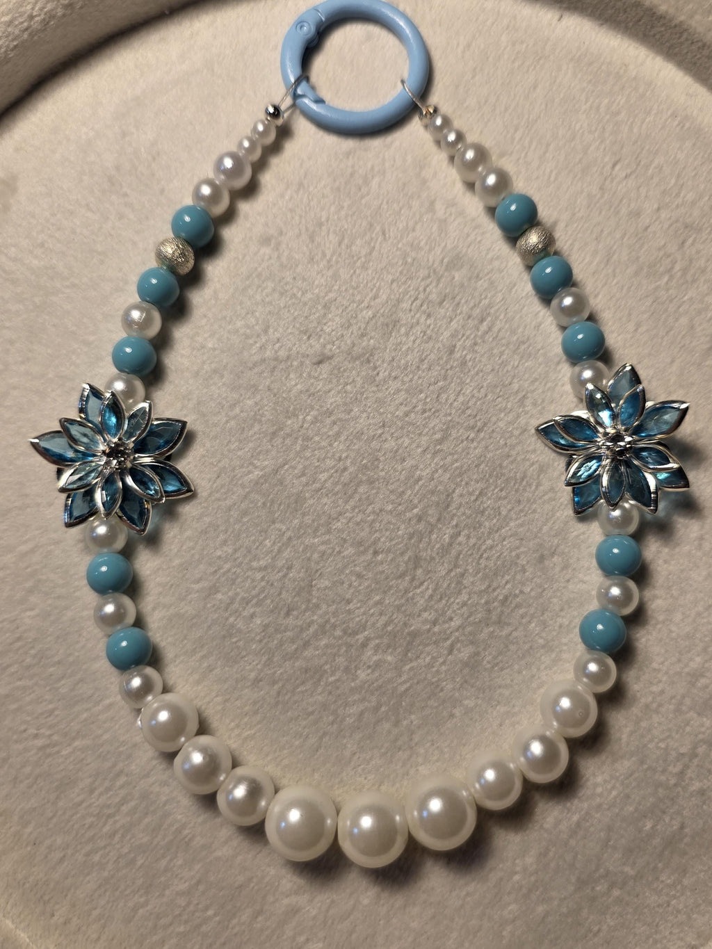 Blue Flower Multi-Use Beaded Keychain or Phone Charm | Elegant Pearl Wrist Strap | Handmade in Australia