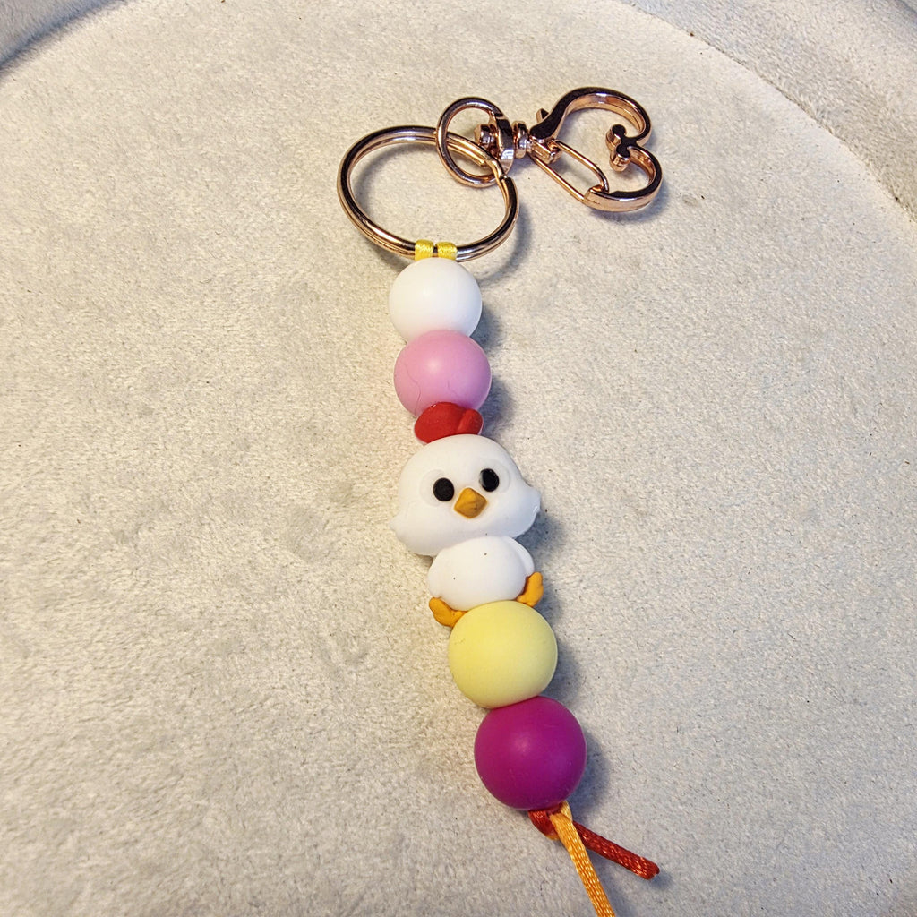 Chick Silicone Keychain | Pastel Beaded Backpack Charm | Animal Keyring