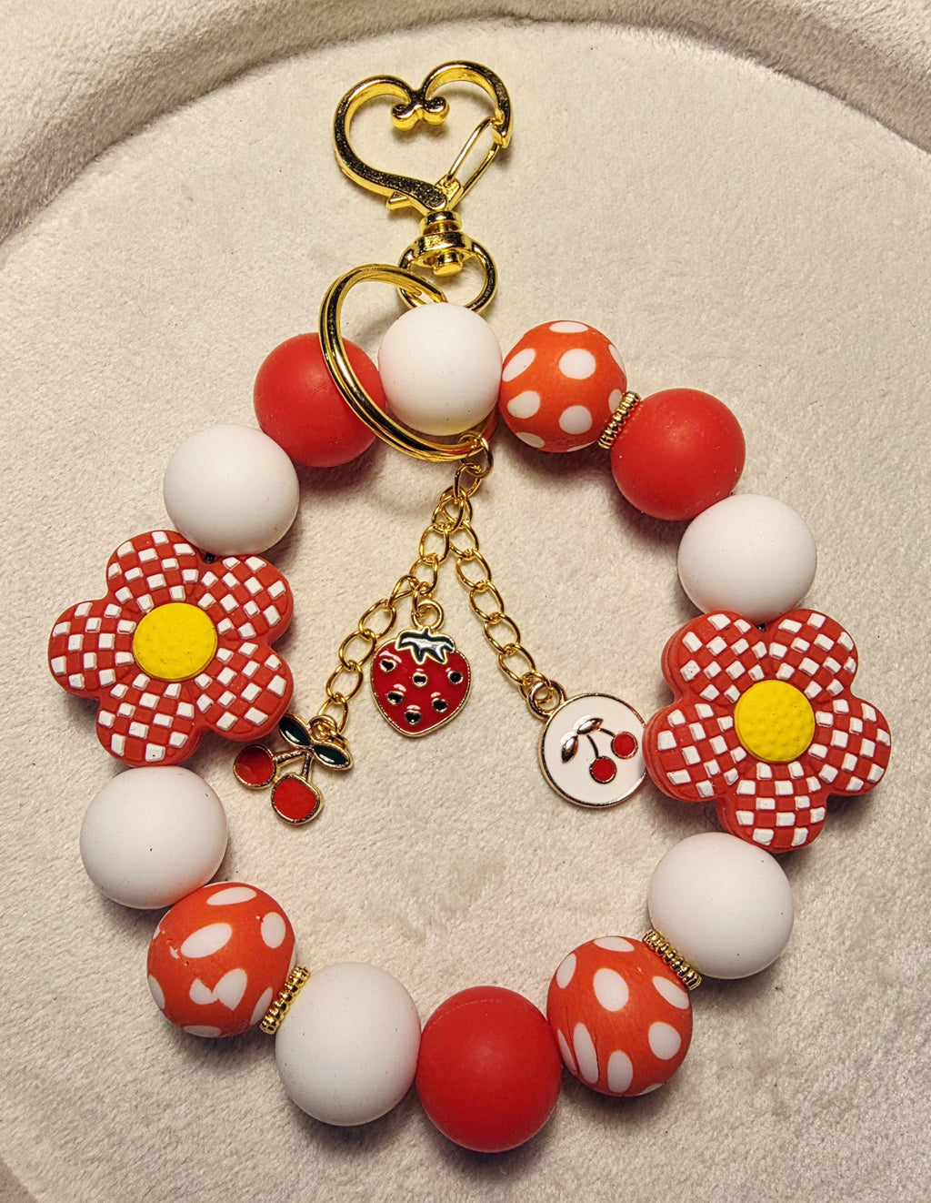 Cherry Picnic Bloom Circle Keychain | Handmade in Australia