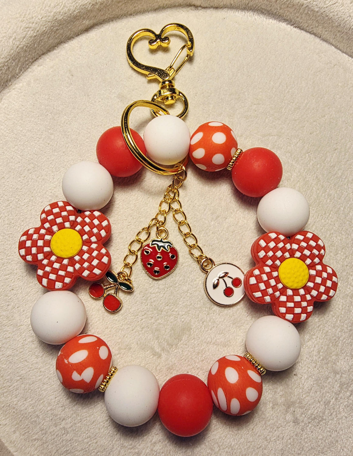 Cherry Picnic Bloom Circle Keychain | Handmade in Australia