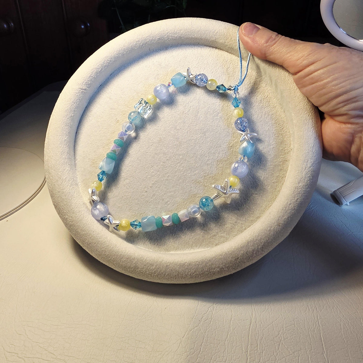 Ocean Blue Beaded Phone Charm | Starfish Summer Bag Strap