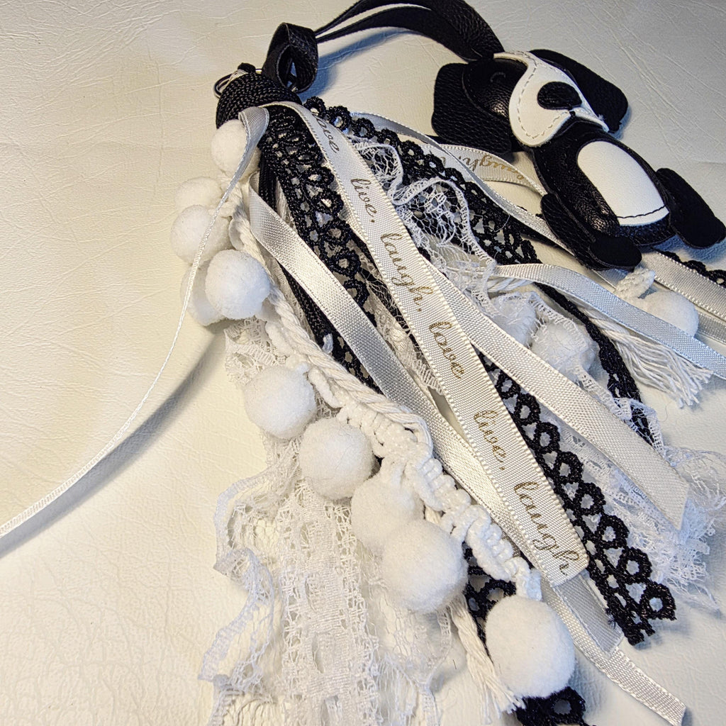 Faux Leather Dog Bag Charm with Lace | Ribbon Tassel