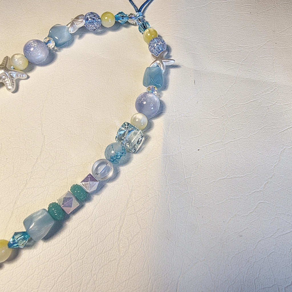 Ocean Blue Beaded Phone Charm | Starfish Summer Bag Strap