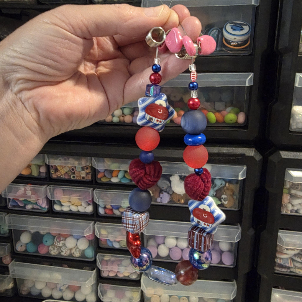 Velvet Heart Phone Charm | Red Blue Beaded Strap | Glam Bag Charm