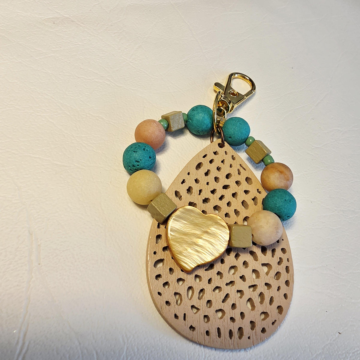 Boho Wood & Stone Keychain | Handmade Earthy Bag Charm | One of a Kind Gift