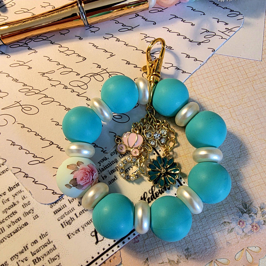 Kate Garden Bag Charm | Turquoise Pearl Mini Keychain | Regency Inspired Charm | Bridgerton Inspired Accessory | Romantic Gift