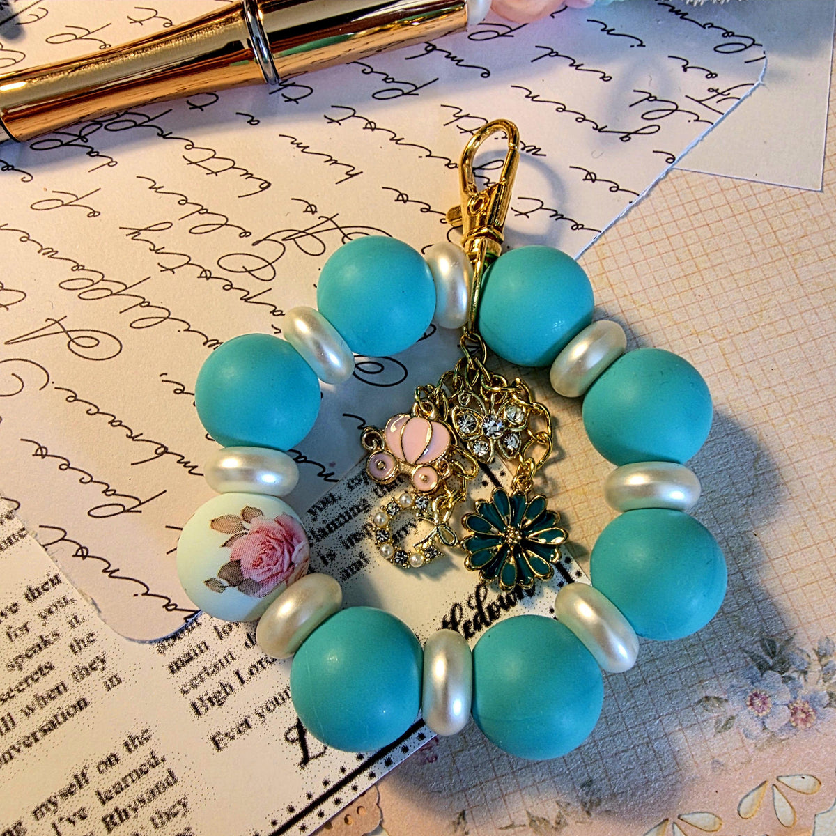 Kate Garden Bag Charm | Turquoise Pearl Mini Keychain | Regency Inspired Charm | Bridgerton Inspired Accessory | Romantic Gift