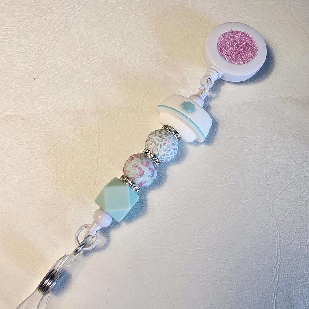 Mint Nurse Badge Reel | Silicone Bead ID Holder | Retractable Lanyard | Cute Healthcare Gift