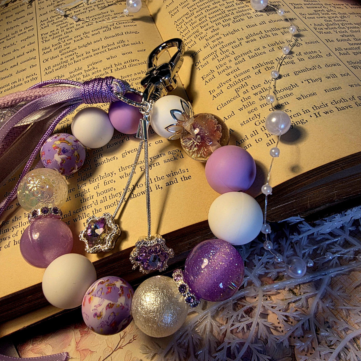 Eloise Tassel Circle Charm | Lilac  Beads | Bridgerton Inspired Jewellery | Regency Style Keychain | Romantic Gift