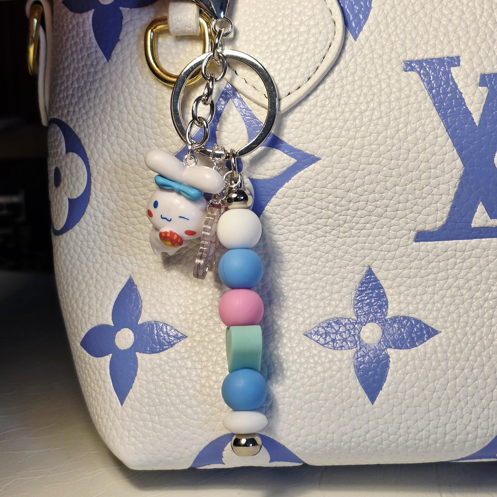 Cinnamoroll Inspired Keychain | Kawaii Bunny Charm | Pastel Blue Beaded Keyring | Cute Bag or Key Accessory